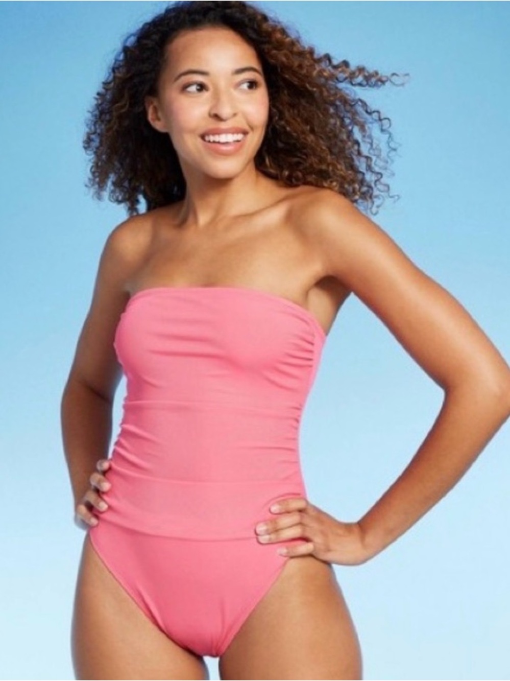 5️⃣ Strapless Pink Ladies' One-Piece Swimsuit